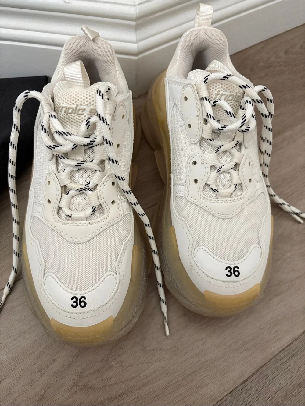 Balenciaga White Cream Triple S Sneakers